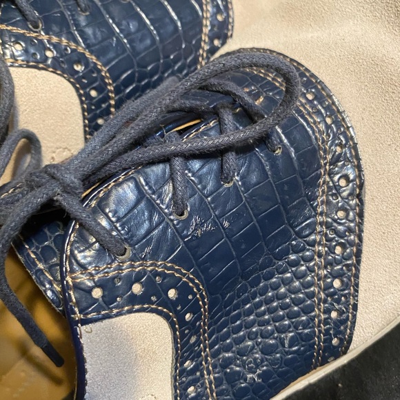 Size 13 STACY ADAMS mens laced loafers tan suede/navy gator - Picture 4 of 7